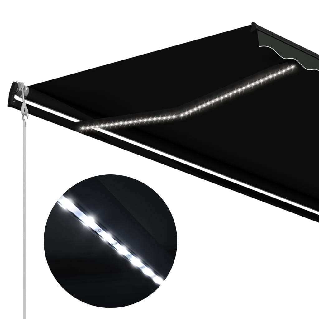 Copertină retractabilă cu senzor vânt & LED antracit 450x300 cm