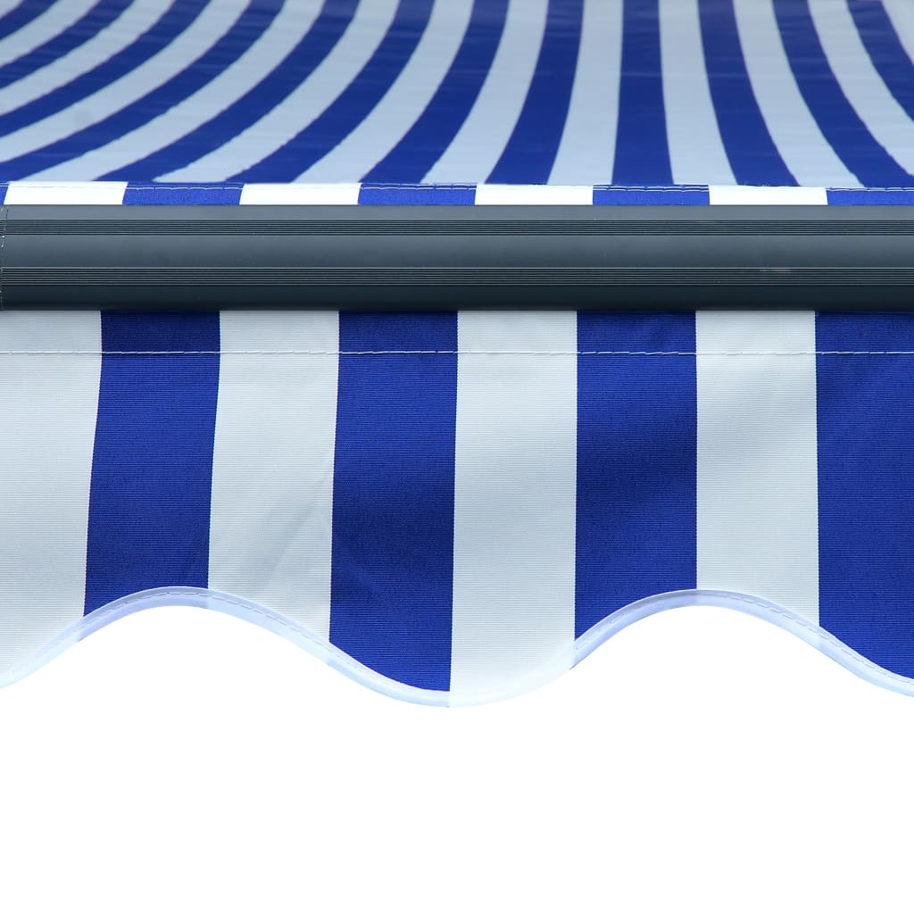 Copertină cu senzor vânt & LED, albastru și alb, 350x250 cm