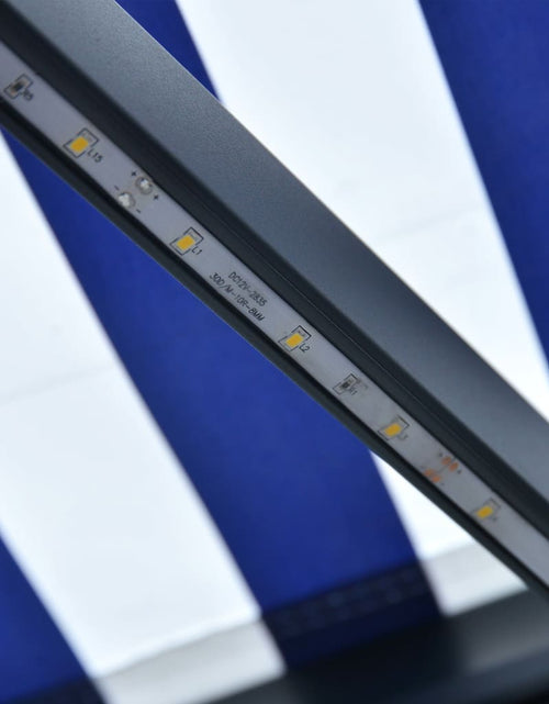 Загрузите изображение в средство просмотра галереи, Copertină cu senzor vânt &amp; LED, albastru &amp; alb, 500x300 cm
