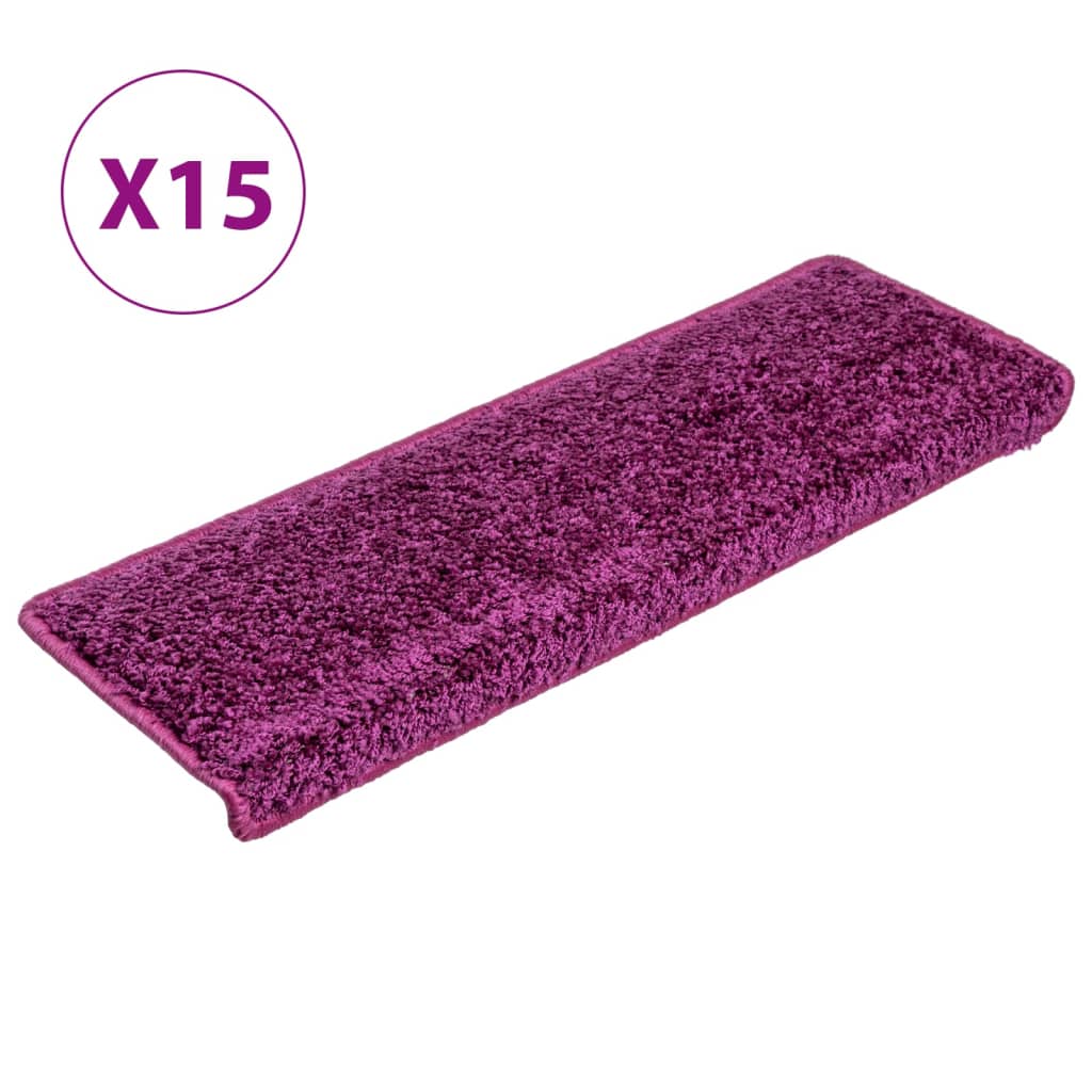 Covorașe de trepte de scară, 15 buc., violet, 65x21x4 cm