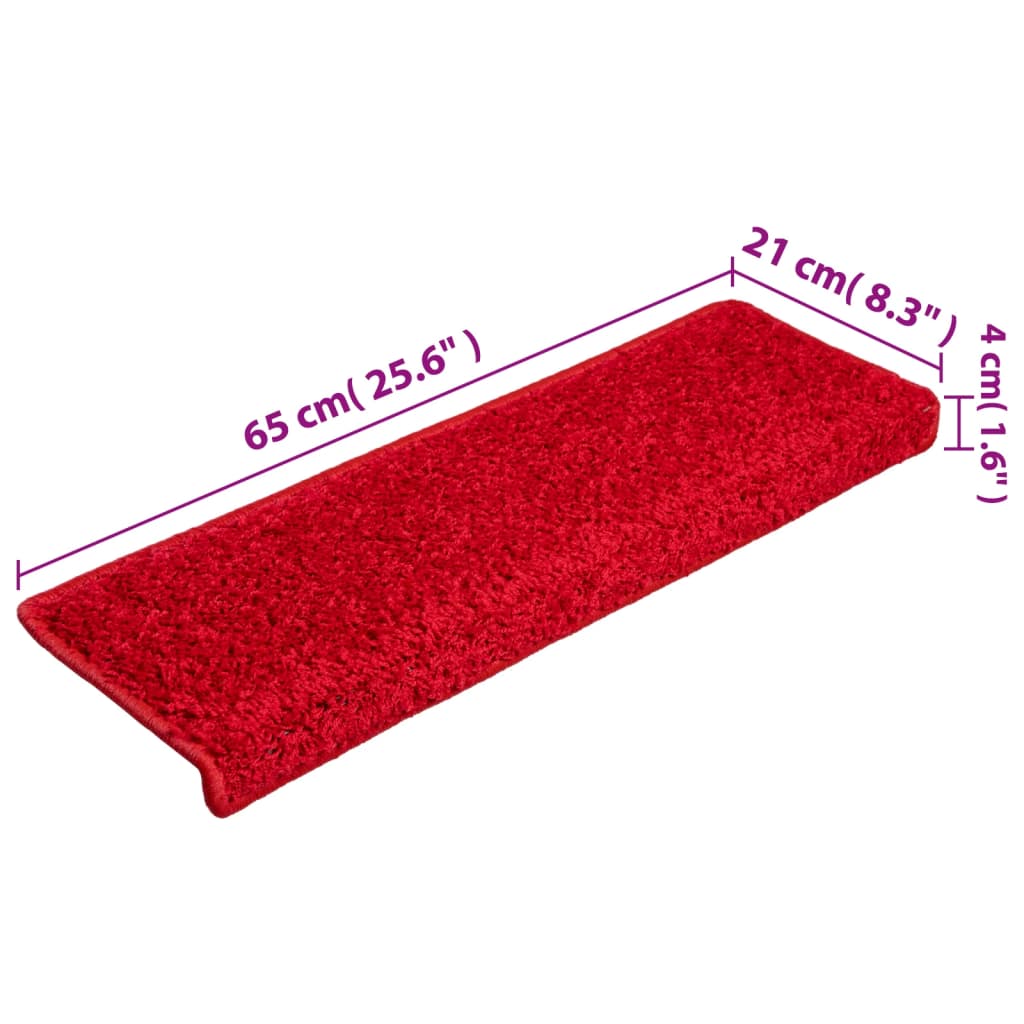 Covorașe de trepte de scară, 15 buc., roșu, 65x21x4 cm
