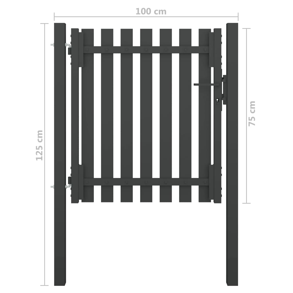 Poartă de gard grădină, antracit, 1 x 1,25 m, oțel