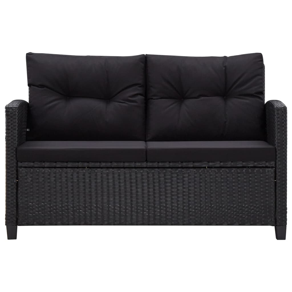 Set mobilier de grădină cu perne, 6 piese, negru, poliratan