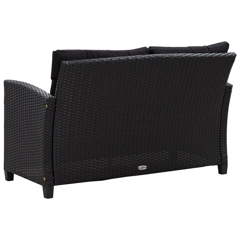 Set mobilier de grădină cu perne, 6 piese, negru, poliratan