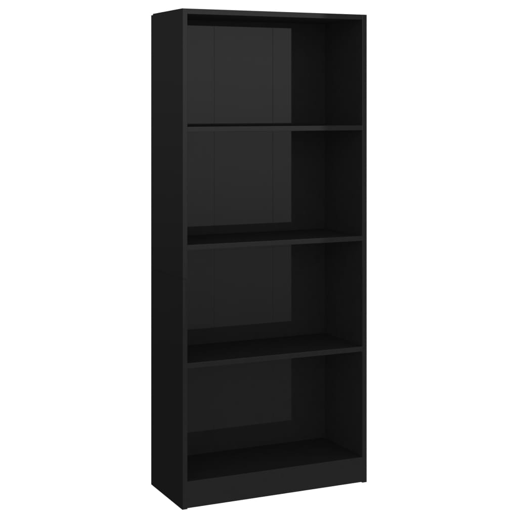 Bibliotecă cu 4 rafturi, negru extralucios, 60x24x142 cm, PAL