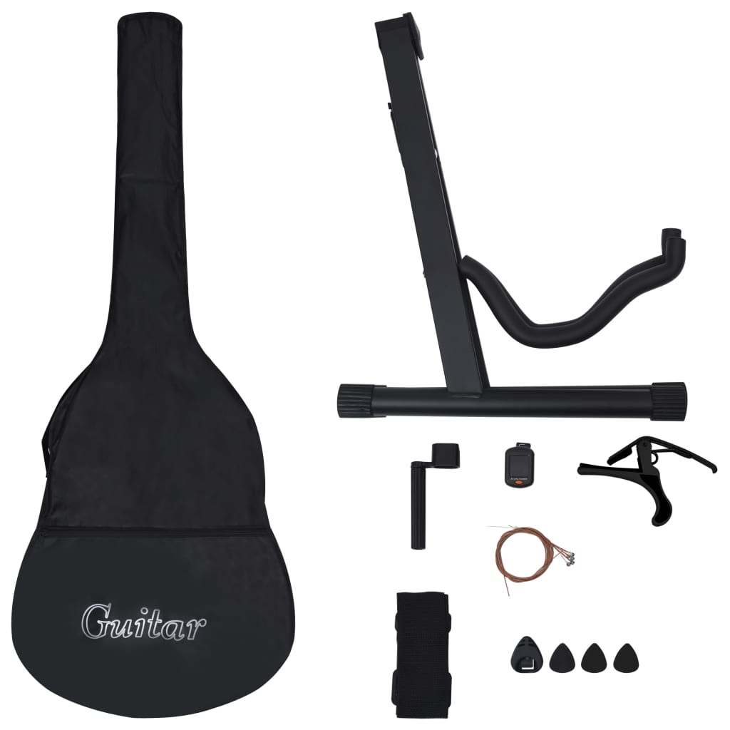 Set chitară acustică cu egalizator, 12 piese, 6 corzi, negru