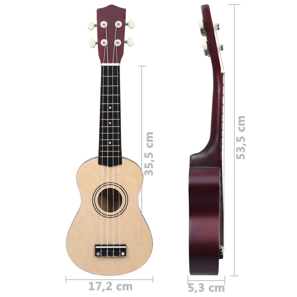 Set ukulele soprano, cu husă, pentru copii, natural, 21"