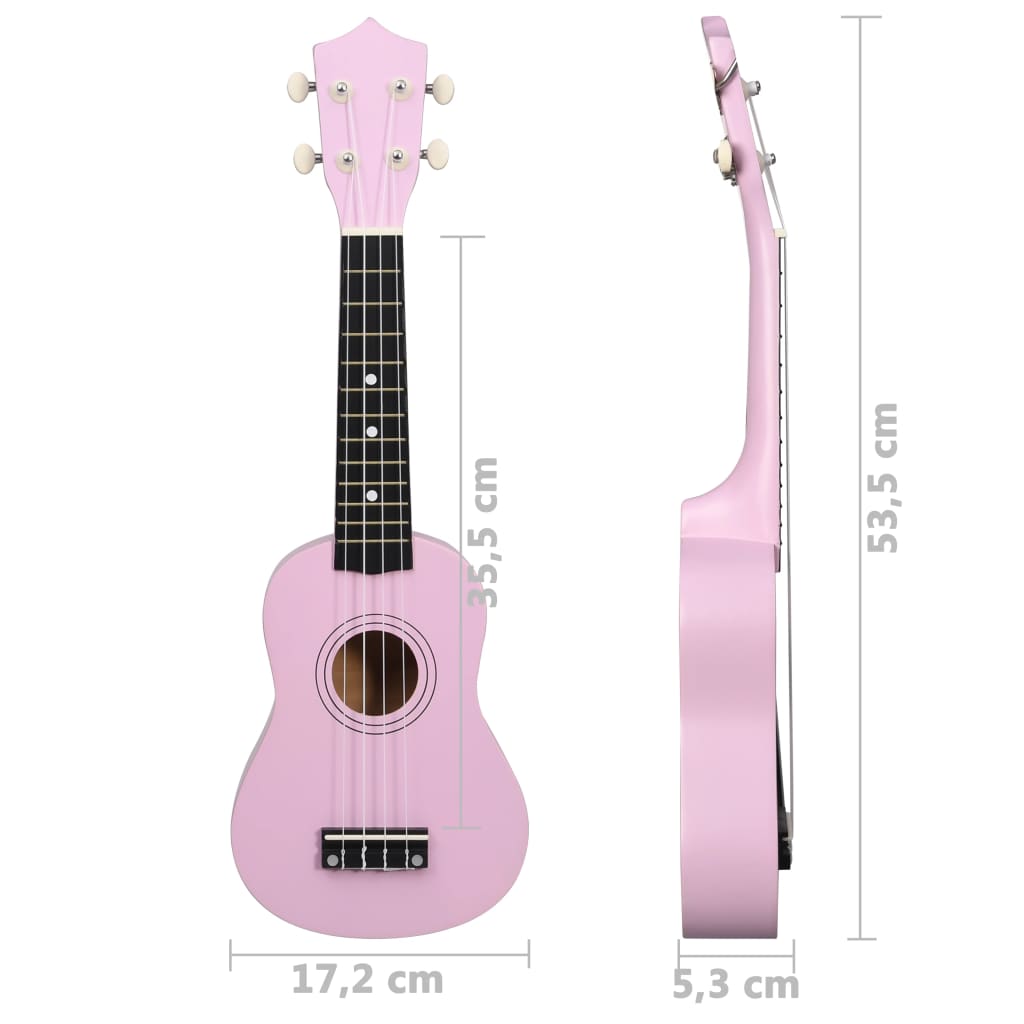 Set ukulele soprano, cu husă, pentru copii, roz, 21"