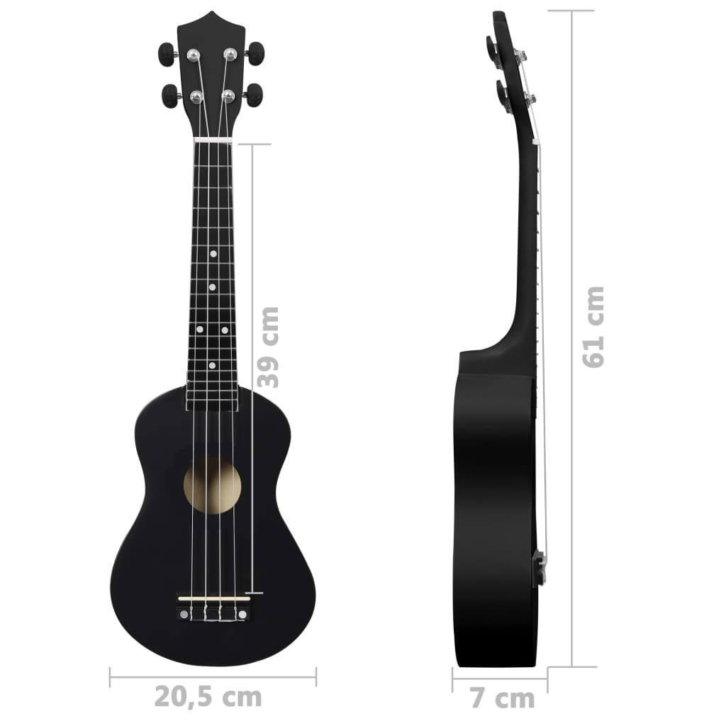 Set ukulele Soprano pentru copii, cu husă, negru, 23"