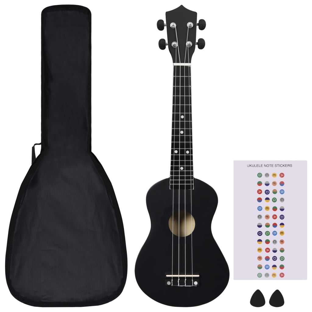 Set ukulele Soprano pentru copii, cu husă, negru, 23"