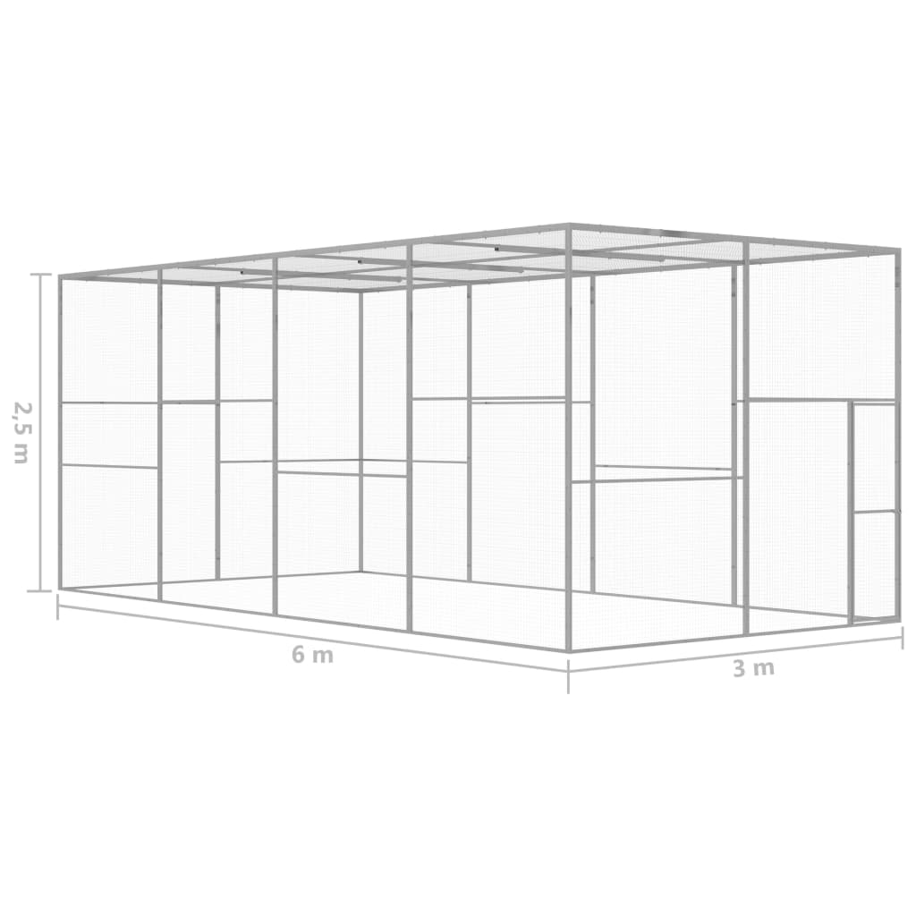 Cușcă pentru pisici, 6x3x2,5 m, oțel galvanizat