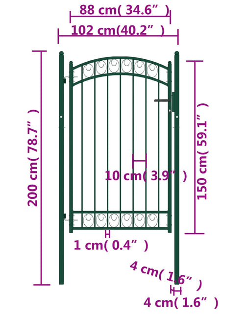 Încărcați imaginea în vizualizatorul Galerie, Poartă de gard cu arcadă, verde, 100x150 cm, oțel
