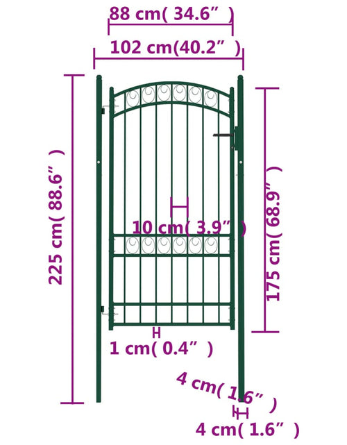 Încărcați imaginea în vizualizatorul Galerie, Poartă de gard cu arcadă, verde, 100x175 cm, oțel

