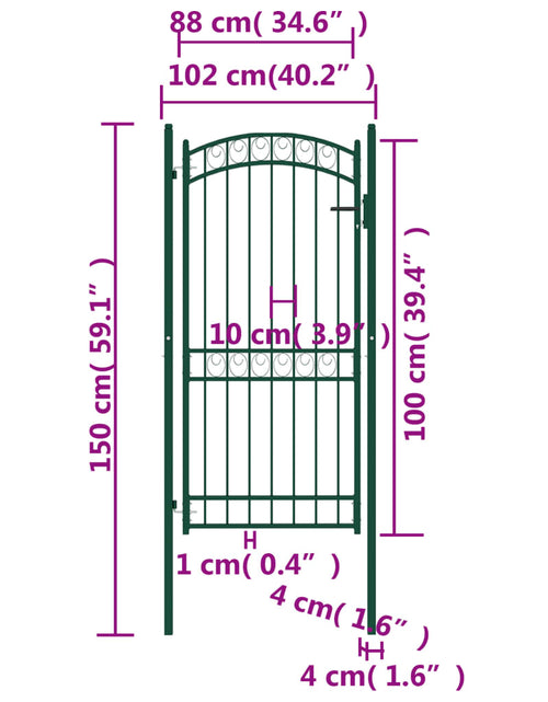 Încărcați imaginea în vizualizatorul Galerie, Poartă de gard cu arcadă, verde, 100x200 cm, oțel
