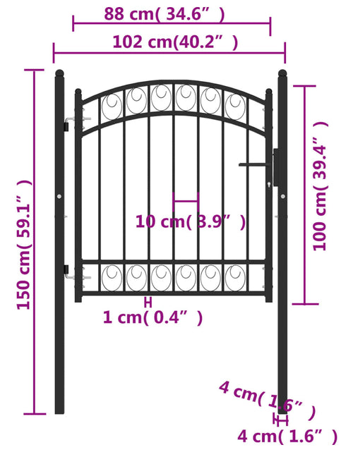 Încărcați imaginea în vizualizatorul Galerie, Poartă de gard cu arcadă, negru, 100x100 cm, oțel
