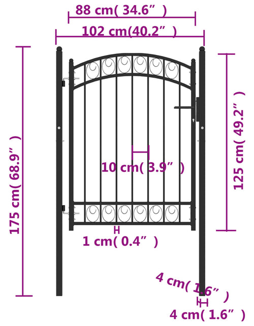 Încărcați imaginea în vizualizatorul Galerie, Poartă de gard cu arcadă, negru, 100x125 cm, oțel
