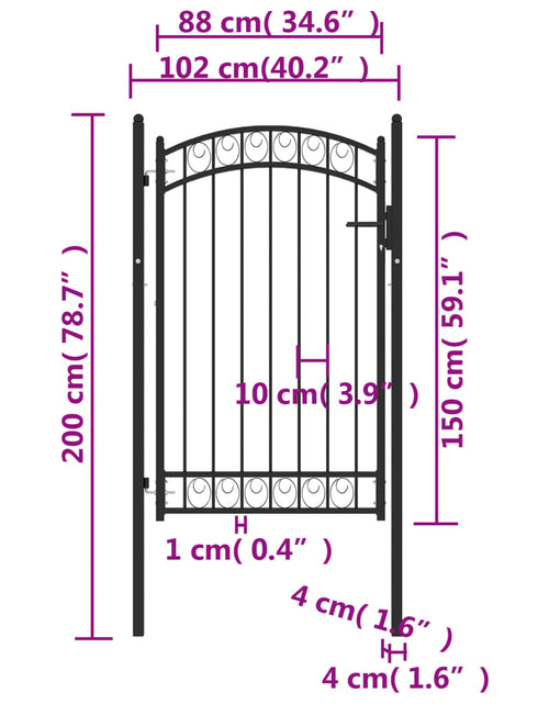 Încărcați imaginea în vizualizatorul Galerie, Poartă de gard cu arcadă, negru, 100x150 cm, oțel
