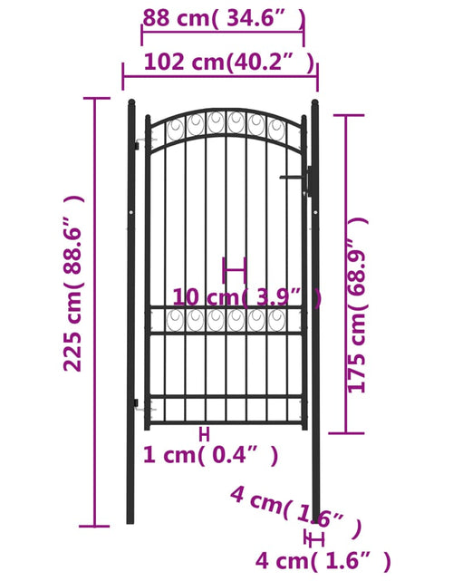 Загрузите изображение в средство просмотра галереи, Poartă de gard cu arcadă, negru, 100x175 cm, oțel
