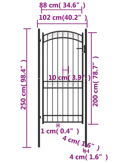 Încărcați imaginea în vizualizatorul Galerie, Poartă de gard cu arcadă, negru, 100x200 cm, oțel
