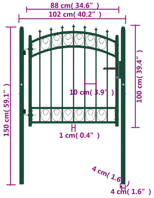 Încărcați imaginea în vizualizatorul Galerie, Poartă de gard cu țepușe, verde, 100x100 cm, oțel
