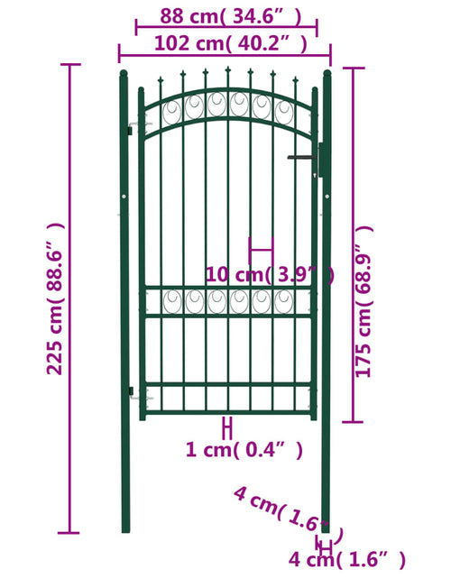 Încărcați imaginea în vizualizatorul Galerie, Poartă de gard cu țepușe, verde, 100x175 cm, oțel
