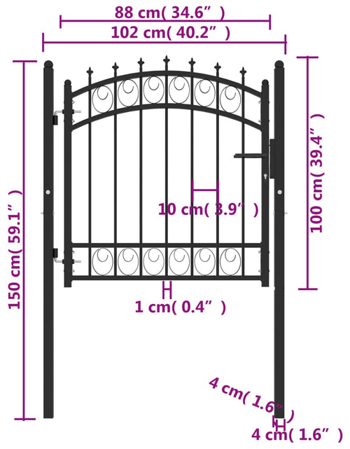 Загрузите изображение в средство просмотра галереи, Poartă de gard cu țepușe, negru, 100x100 cm, oțel
