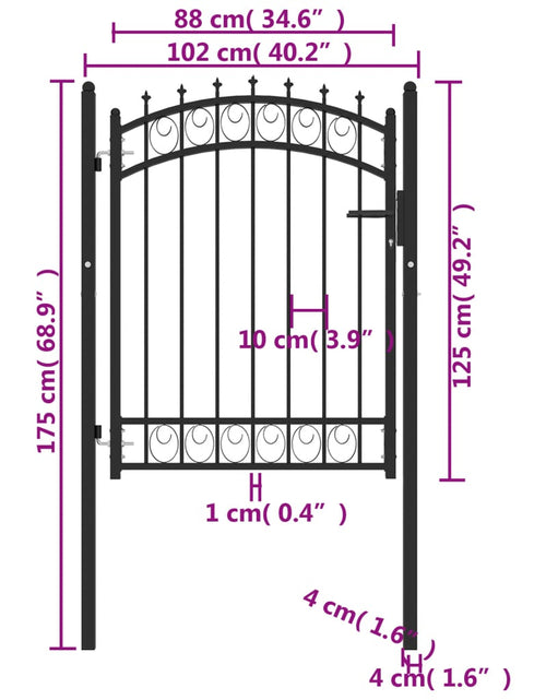 Încărcați imaginea în vizualizatorul Galerie, Poartă de gard cu țepușe, negru, 100x125 cm, oțel
