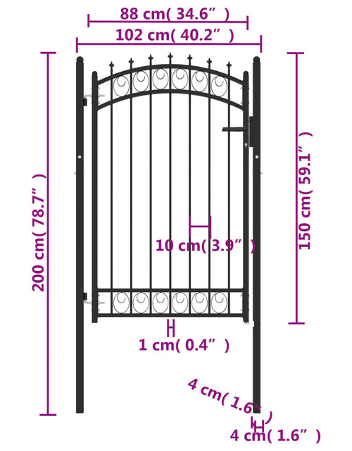 Încărcați imaginea în vizualizatorul Galerie, Poartă de gard cu țepușe, negru, 100x150 cm, oțel
