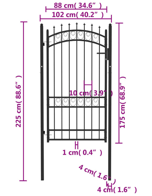 Încărcați imaginea în vizualizatorul Galerie, Poartă de gard cu țepușe, negru, 100x175 cm, oțel
