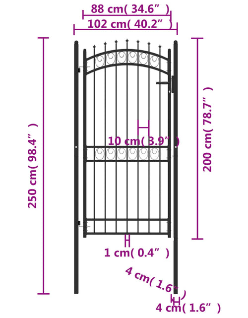 Încărcați imaginea în vizualizatorul Galerie, Poartă de gard cu țepușe, negru, 100x200 cm, oțel
