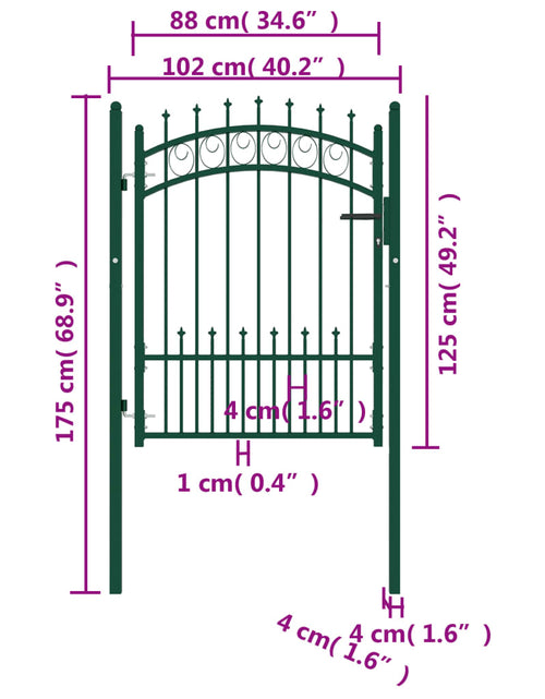 Încărcați imaginea în vizualizatorul Galerie, Poartă de gard cu țepușe, verde, 100x125 cm, oțel
