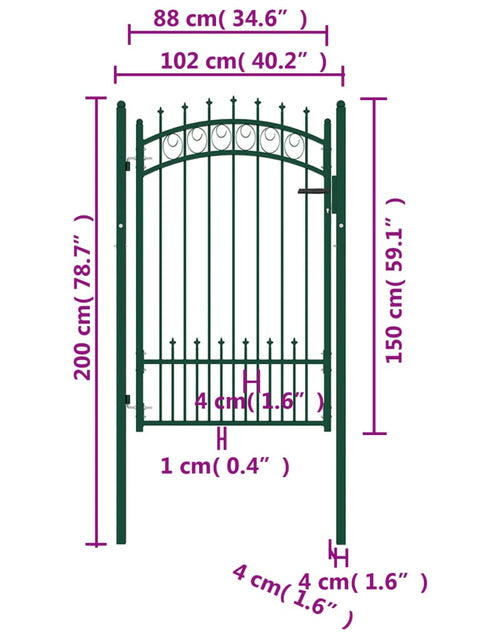 Încărcați imaginea în vizualizatorul Galerie, Poartă de gard cu țepușe, verde, 100x150 cm, oțel
