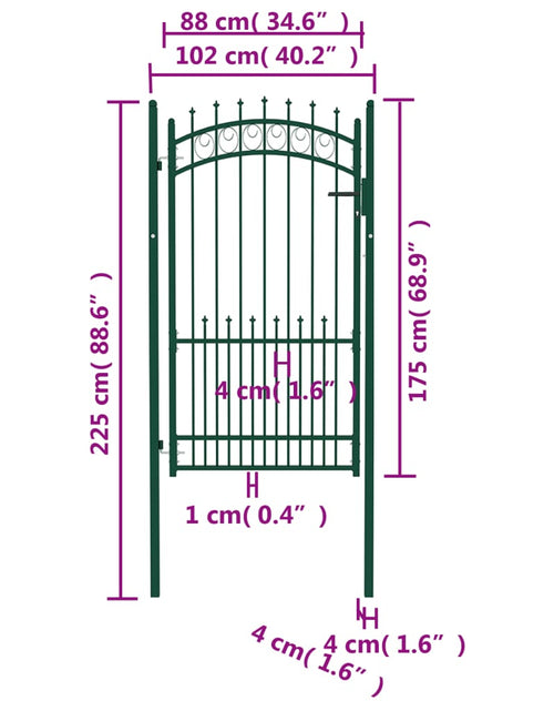 Încărcați imaginea în vizualizatorul Galerie, Poartă de gard cu țepușe, verde, 100x175 cm, oțel
