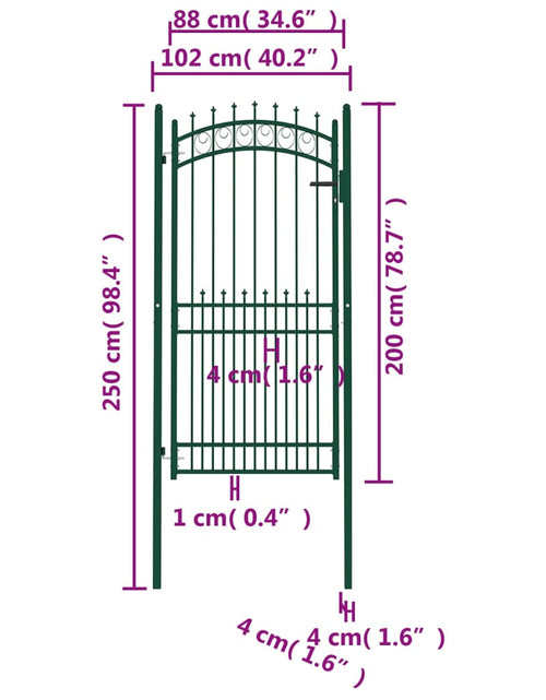 Încărcați imaginea în vizualizatorul Galerie, Poartă de gard cu țepușe, verde, 100x200 cm, oțel
