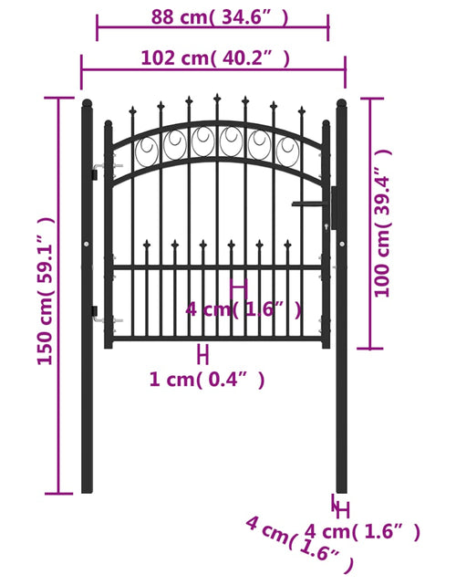 Загрузите изображение в средство просмотра галереи, Poartă de gard cu țepușe, negru, 100x100 cm, oțel
