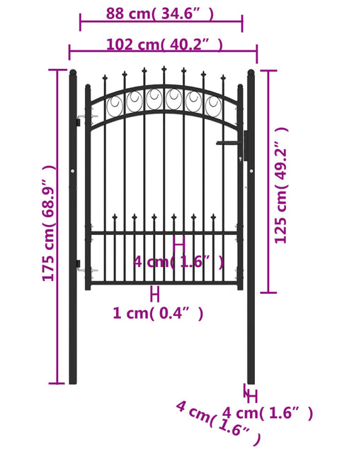 Încărcați imaginea în vizualizatorul Galerie, Poartă de gard cu țepușe, negru, 100x125 cm, oțel

