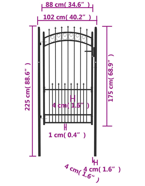 Încărcați imaginea în vizualizatorul Galerie, Poartă de gard cu țepușe, negru, 100x175 cm, oțel
