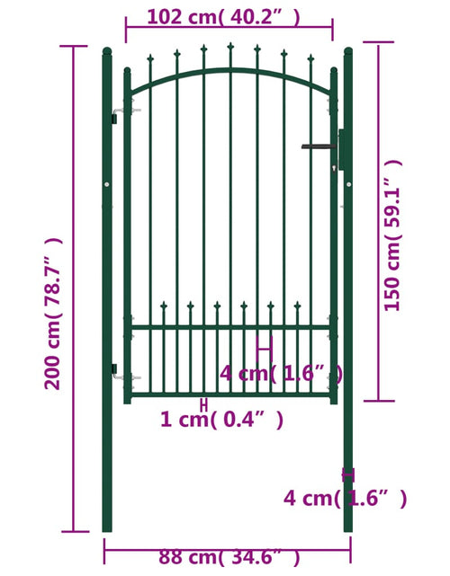 Încărcați imaginea în vizualizatorul Galerie, Poartă de gard cu țepușe, verde, 100x150 cm, oțel
