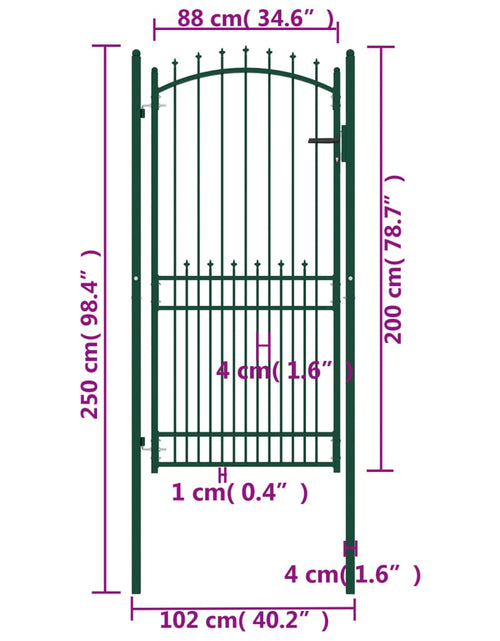 Încărcați imaginea în vizualizatorul Galerie, Poartă de gard cu țepușe, verde, 100x200 cm, oțel
