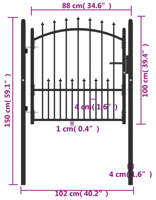 Încărcați imaginea în vizualizatorul Galerie, Poartă de gard cu țepușe, negru, 100x100 cm, oțel
