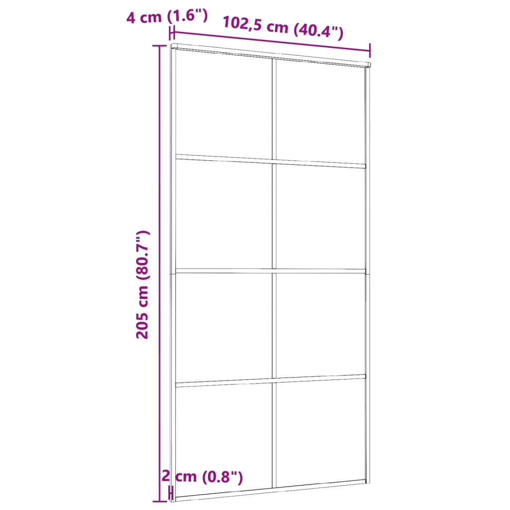 Ușă glisantă, negru, 102,5x205 cm, aluminiu și sticlă ESG