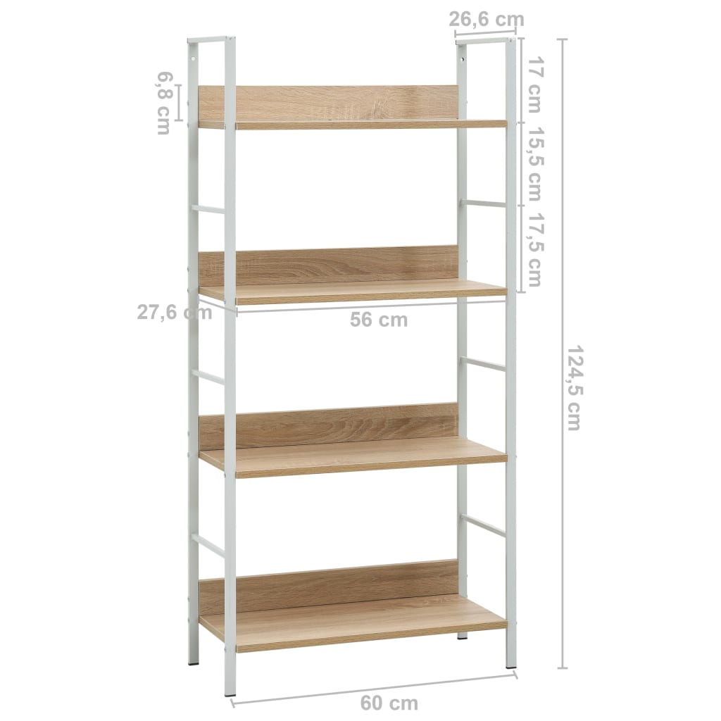 Etajeră cărți 4 rafturi, stejar, 60x27,6x124,5cm lemn prelucrat