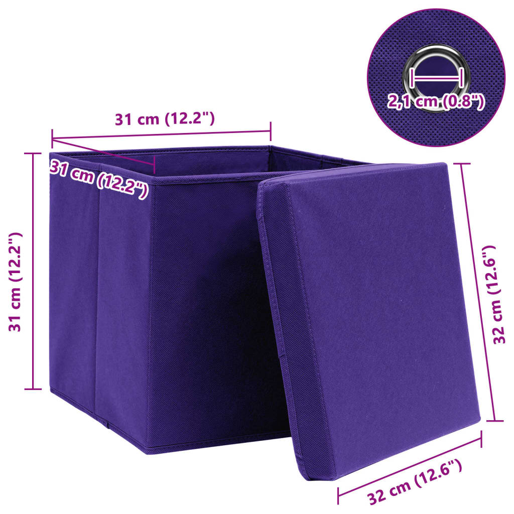 vidaXL Cutii depozitare cu capace 4 buc. violet, 32x32x32 cm, textil