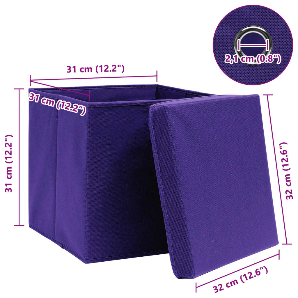 Cutii depozitare cu capace 10 buc. violet, 32x32x32 cm, textil