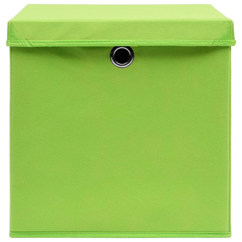 Cutii depozitare cu capace 4 buc. verde, 32x32x32 cm, textil