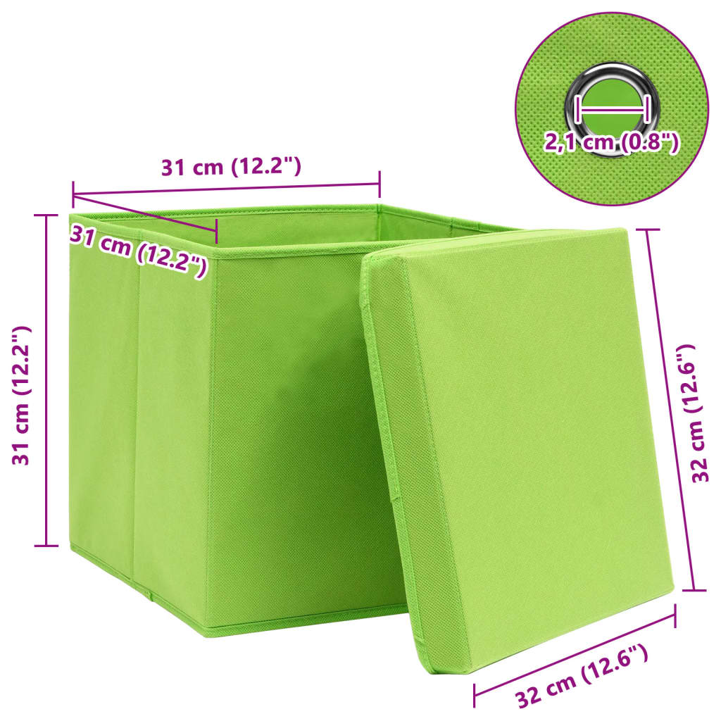 Cutii depozitare cu capace 10 buc. verde, 32x32x32 cm, textil