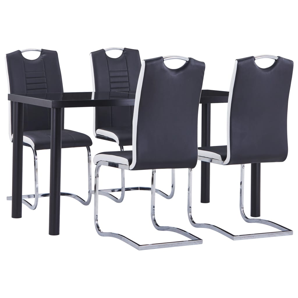 Set mobilier de bucătărie, 5 piese, negru, piele ecologică