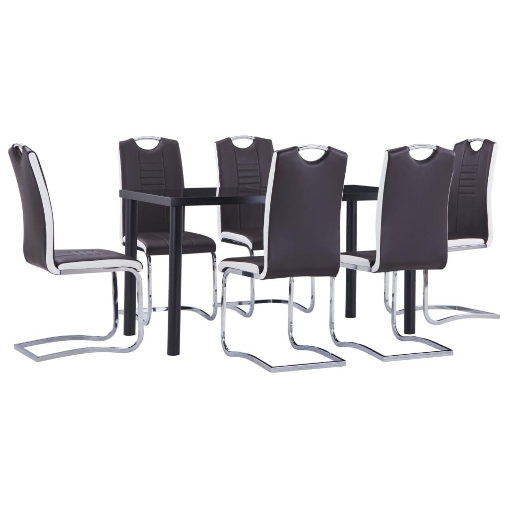 Set mobilier de bucătărie, 7 piese, maro, piele ecologică