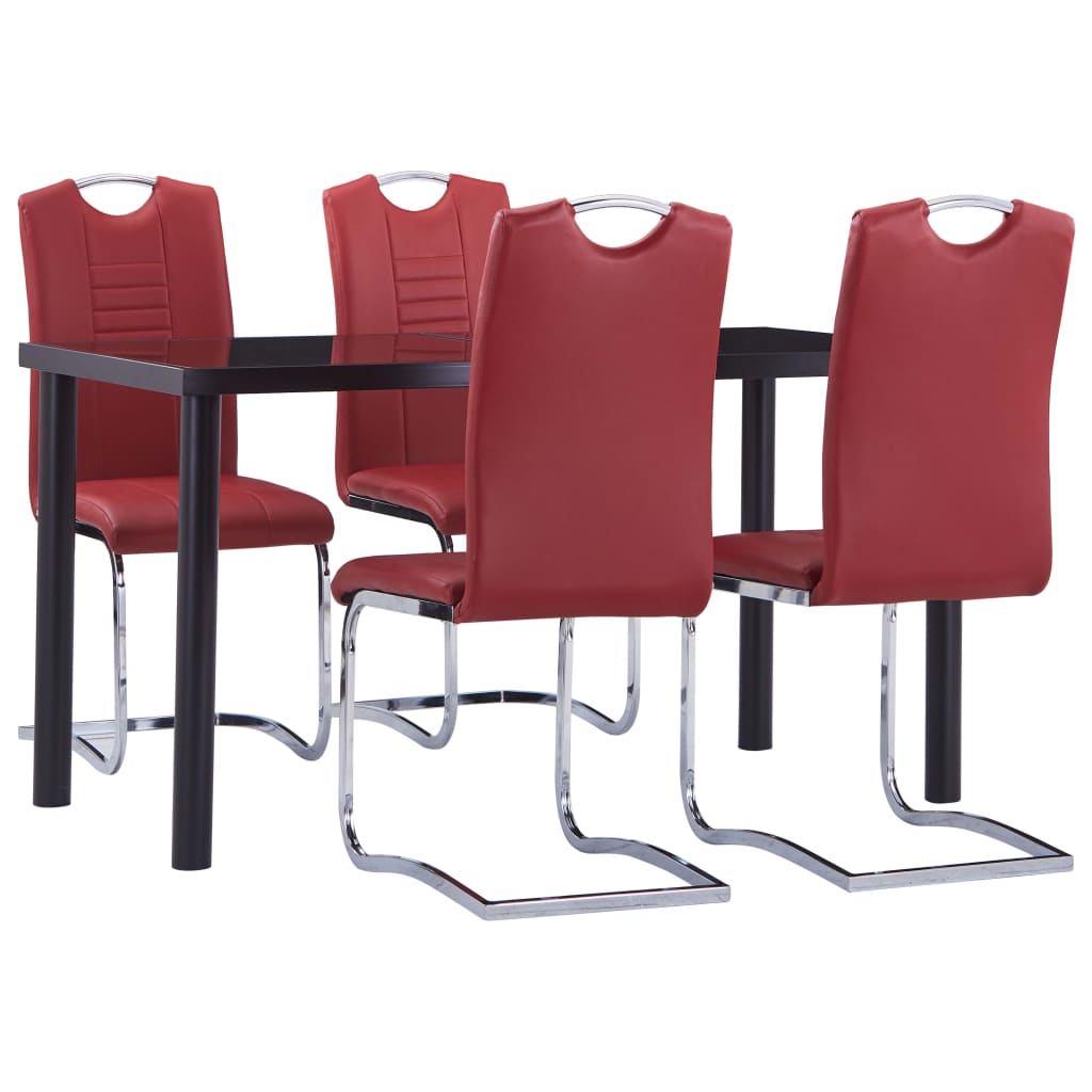 Set mobilier de bucătărie, 5 piese, roșu, piele ecologică