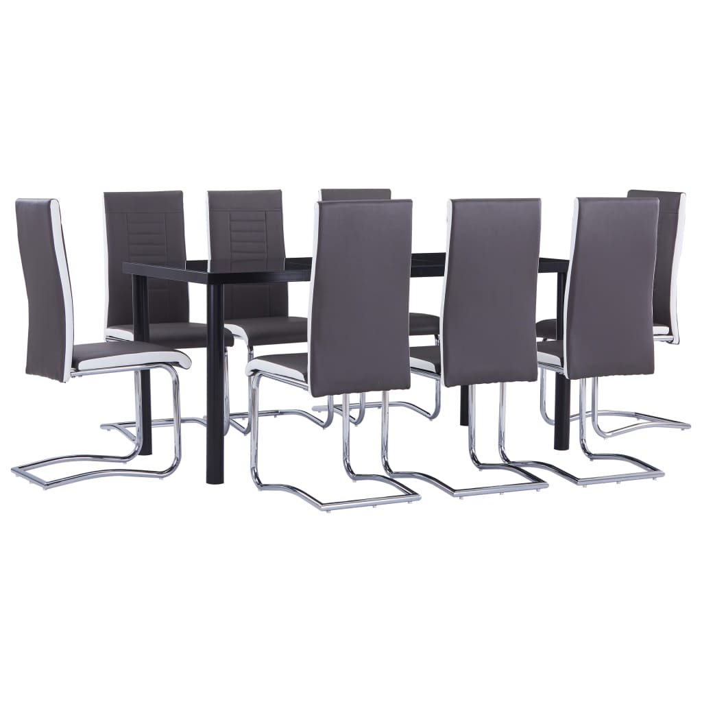 Set mobilier de bucătărie, 9 piese, gri, piele ecologică